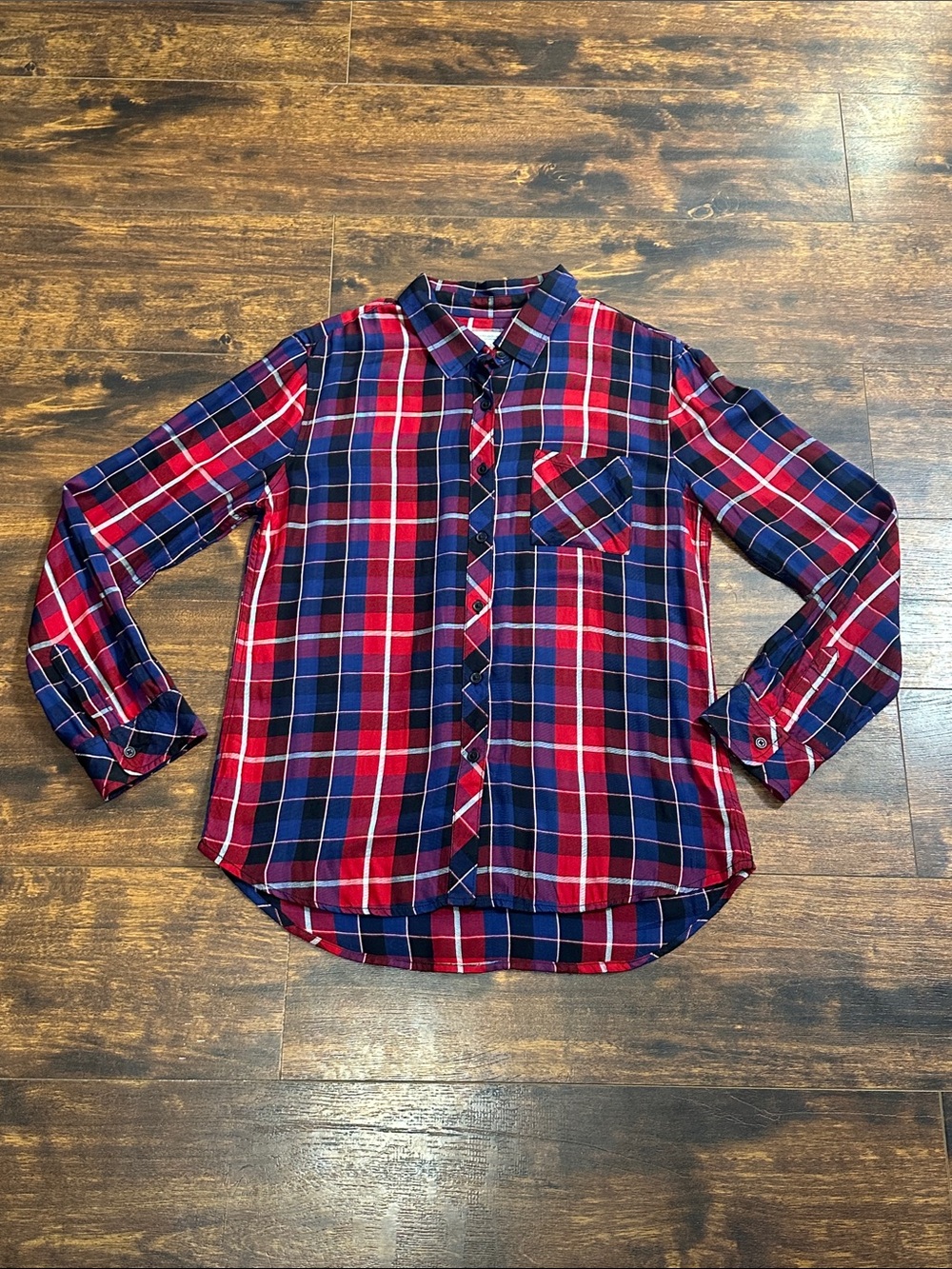 🍁 BeachLunchLounge Plaid Button Down Shirt Women’s L Cozy Fall